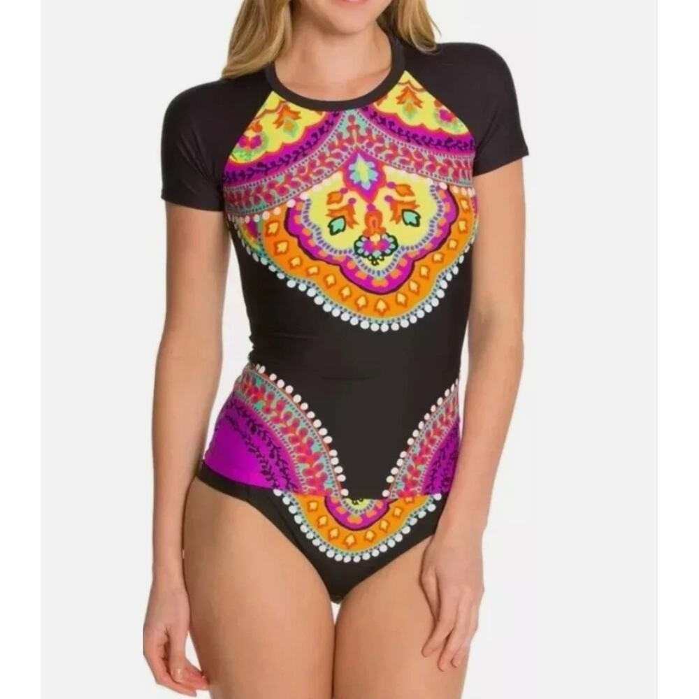 Trina Turk Nuevo Sol Rash Guard Bikini Set Small‎ Mandala Boho Swimwear Rare